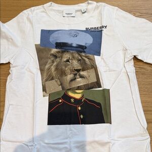 Burberry White T-Shirt with Lion and Military Graphic